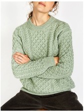 IrelandsEye Lambay Lattice Cable Knit Aran Pullover Sweater Sage Green XL picture