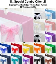 Organza Chair Sashes Bow + Satin Table Runner Wedding Party Decoration-FREE SHIP picture