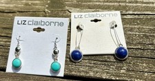 Lot of 2 Pair Liz Claiborne Blue & Teal Beaded  Dangle Drop Earrings Classy picture