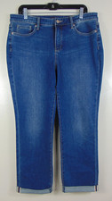 NYDJ Sheri Slim Womens Jeans Size 12 Dark Wash Denim Blue Cuffed Stretch picture