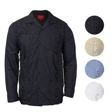 Guayabera Men's Cuban Beach Wedding Long Sleeve Button-Up Casual Dress Shirt picture
