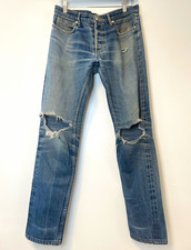 A.P.C. Men’s Blue Light Wash Distressed Slim Low Rise Cotton Denim Jeans 31 picture