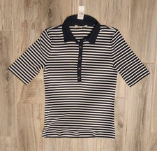 LOFT Womens Large L Navy Blue White Striped Boat Neck 3/4 Sleeve Sweater NWT picture