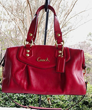 Coach F19247 red pebbled leather Ashley medium satchel purse w/strap w/dust bag picture