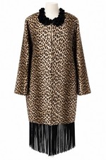 Antonio Marras Women’s Leopard Print Long Overcoat IT 46 Zip Lined Fringe picture