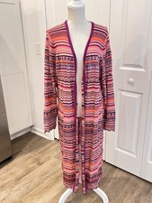 CHICO'S Carley Zig Zag Bengli Striped Metallic Duster Cardigan Size 3 (16-18) picture