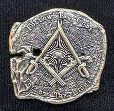 Doubloon Pirate Challenge coin with Freemason Masonic symbols, Antique Gold picture