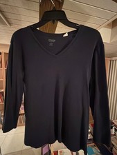 Chico's True Color Tees Women's Black V-Neck Long Sleeve Cotton Shirt Size 2 picture