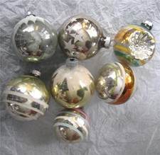 Vtg MCM Lot of 7 Shiny Brite Blown Glass Xmas Ornaments Mix Indent Stars  3.5