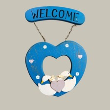 Vintage Wooden Welcome goose Sign Blue Heart Geese Country Cottage Wall Decor picture