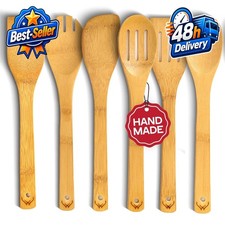 WOODLANDS USA Wooden Cooking Spoons Set of 6 - Premium Kitchen Utensils picture