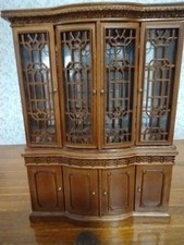 Vintage Bespaq Walnut Georgian China Cabinet, Mirrored Back And Shelves 1:12 picture