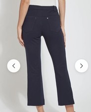 Lysse Sz M Navy Pull-On Knit 4 Way Stretch Dress Pants Pockets Ankle Hem  picture