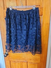 Adiva Women's 3D Blue 3D Lace Lined Midi Skirt Size 1X NWT  picture