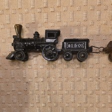 Antique Cast Iron Floor Train Set #150 Locomotive Tender & 2 Gondola Cars picture