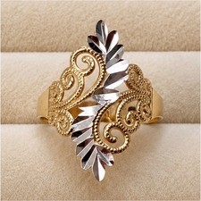 14K Solid Gold Ring Size 6 1.9g Two Tone Ornate Filigree Floral Vintage Style picture