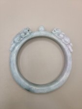 Vintage Burma jade jadite not treated carved twin dragon bangle 77 mm inside dia picture