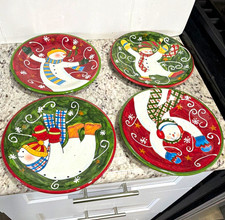 VTG Certified International Tumbling Snowman Salad Plates Susan Winget Set of 4  picture