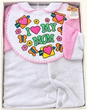 Vintage 1983 Newborn Baby Terrycloth Outfit Set I Love My Mom NOS Style 6960 picture