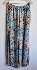ALBERTO MAKALI Sheer Turquoise Animal Print Overlay Multi Pane Wide Leg  Pants 6 picture
