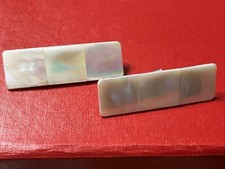 Vtg 1950s Mother of Pearl MOP Rectangular Shoe Clips Pair Pump Heel Accents Set picture