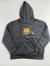 FC Barcelona Hoodie Sweatshirt Boys Large Black Soccer Pullover FCB Crest picture