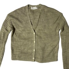 Everlane European Flax Linen Ribbed Cardigan Womens Size XXS Sage Cotton NWOT picture