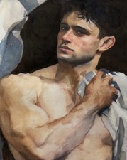 🎨 Original Male Figure Watercolor Acrylic Painting 8x10 Contemporary Portrait picture