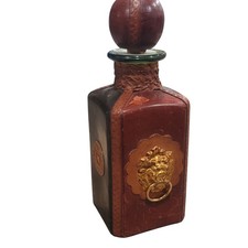 VTG MID CENTURY ITALIAN HAND TOOLED LEATHER WRAPPED DECANTER BOTTLES  picture