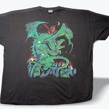 Vintage 90s Liquid Blue Dragon T Shirt Black Fantasy Art Graphic Tee 4XL RARE picture