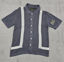 Massive Luxury Edition Mens Sweater M Gray White Crochet Knit Polo Shirt Button picture