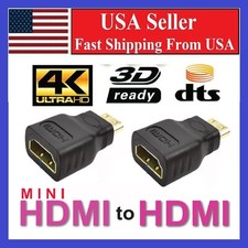2 x Mini HDMI Male to Standard HDMI Female Adapter Gold Plated HDTV 4K 1080p 3D picture