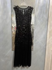 Women's Black Sequin Sleeveless Sheath Dress with Chiffon 1920’s flapper picture