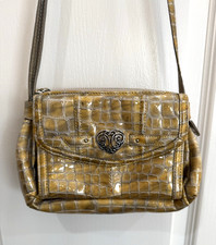 BRIGHTON Lyric Golden Patent Leather Croc Crossbody Bag Multi-Compartment Wallet picture