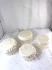 Vtg Rubbermaid Servin' Saver Round Storage Containers Almond Lids Lot Of 4 +1 FS picture