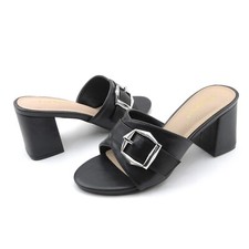 Lurnyet Women's Comfort Block Heel Slide Sandals Silver Buckle 2.75 Inch Heel picture