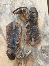 Corral Vintage Brown Distressed Inlay Western Snip Toe Cowboy Boots Women Size 7 picture