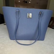 Dooney & Bourke Blue Pebbled Jessie Tote Double Handles Gold Hardware Zip Top  picture