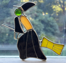 Vintage Handmade Wicked Witch Stained Glass Sun Catcher Halloween ~5