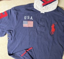 BNWT Polo Ralph Lauren Men's Big Pony USA Flag Polo Shirt Navy Blue Size Large picture