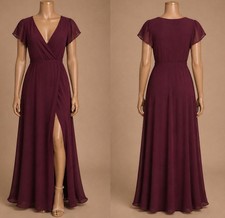 Lulus Lost in the Moment Maxi Dress Women Small Burgundy Lined Cap Sleeve V-Neck picture