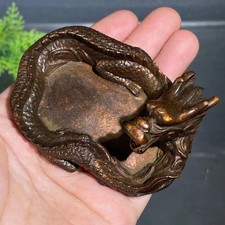Vintage Brass Dragon Inkstone Paperweight Brush Washer Calligraphy Desk Ornament picture