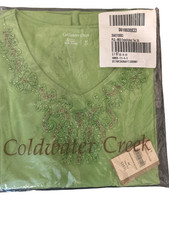 Coldwater Creek Womens Medium Green Embellished Neck 3/4 Sleeve Tee Top NWT picture