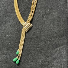 Vintage HOBÉ Signed Gold Mesh Necklace AB Rhinestone Milk Glass Statement picture