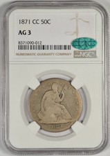 1871 -CC SEATED LIBERTY HALF DOLLAR ~ NGC AG 3 CAC picture