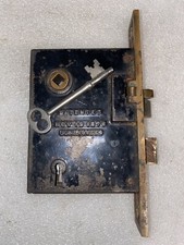 Beautiful Antique PF Corbin  Mortise Lock & Skeleton Key Pat. Nov. 19/1878/1883 picture