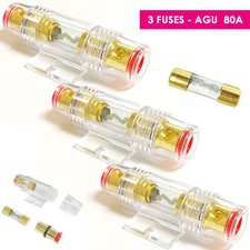 3x CAR STEREO AUDIO AGU 80A FUSE HOLDER 0 2 4 IN OUT GAUGE 80 AMP 80A picture