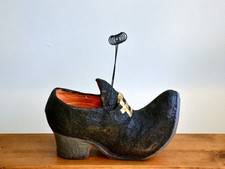 Vintage Style Paper Mache Witch Boot Halloween Candy Container Glitter Orange picture