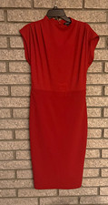 Express Red Solid Round Neck Cap Sleeve Sheath Knee Length Zip Dress Size M picture