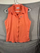 Columbia Shirt Womens Medium Orange Sleeveless Button Front Lightweight Hiking picture